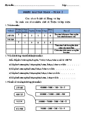 Phiếu bài tập Tuần 2 môn Toán Lớp 4